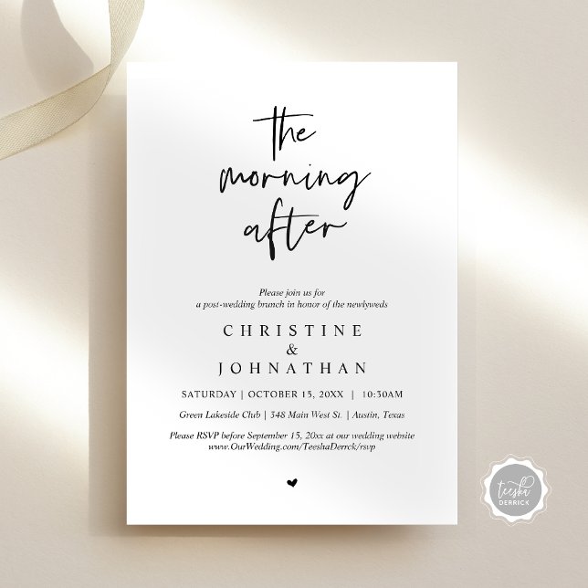 Convites A Manhã Depois, Poste Moderno Casamento Brunch (The Morning After, Modern Post wedding brunch invitation card, PDF, in Black and White)