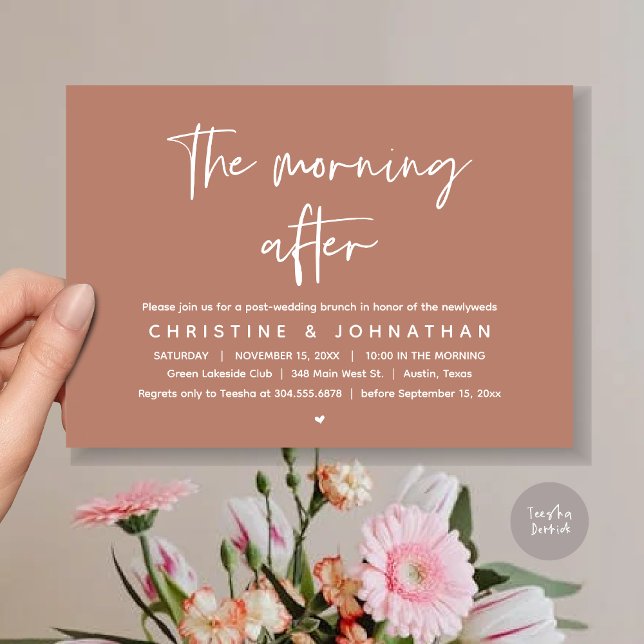 Convites A Manhã Depois, Poste Moderno Casamento Brunch (Thanks a brunch, The Morning After, post wedding celebration invitation card, PDF, Terracotta Brown)