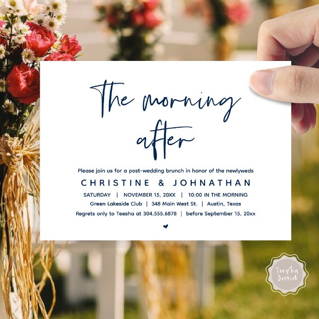 Convites A Manhã Depois, Poste Moderno Casamento Brunch (Thanks a brunch, The Morning After, post wedding celebration invitation card, PDF, Navy Blue)