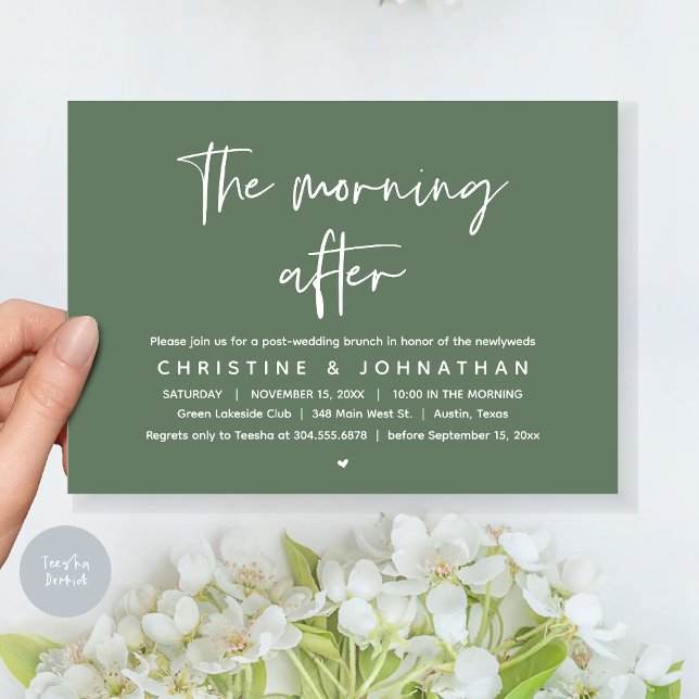 Convites A Manhã Depois, Poste Moderno Casamento Brunch (Thanks a brunch, The Morning After, post wedding celebration invitation card, PDF, Greenery sage )