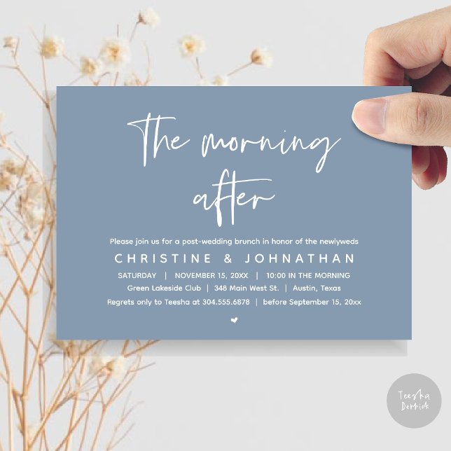 Convites A Manhã Depois, Poste Moderno Casamento Brunch (Thanks a brunch, The Morning After, post wedding celebration invitation card, PDF, Dusty Blue)