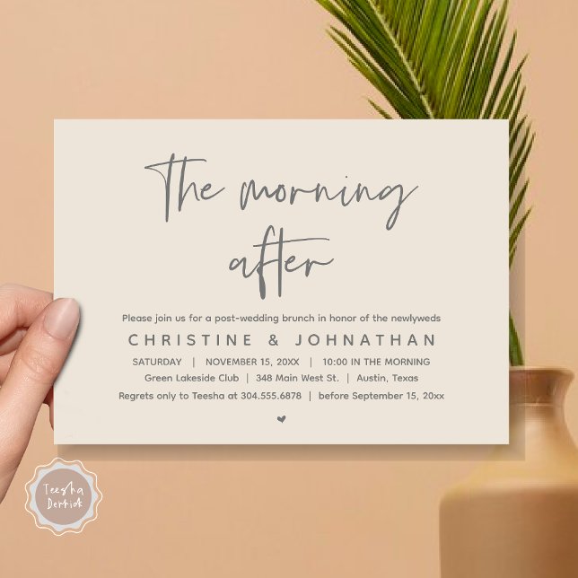 Convites A Manhã Depois, Poste Moderno Casamento Brunch (Thanks a brunch, The Morning After, post wedding celebration invitation card, PDF, Cream Grey)