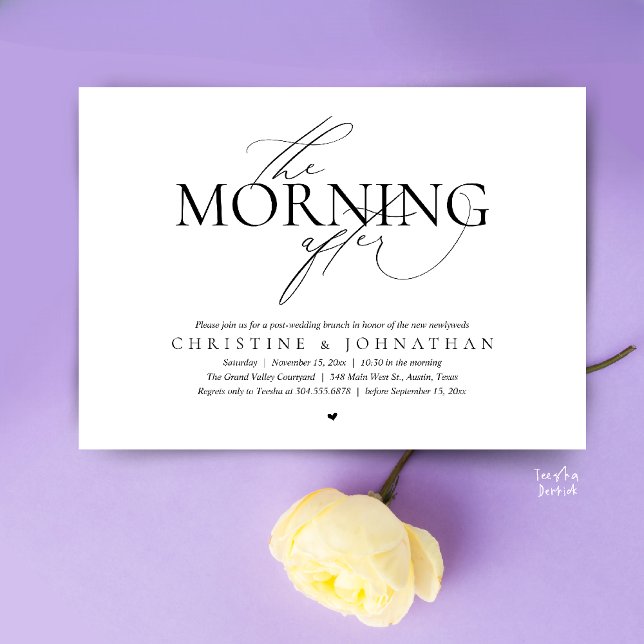 Convites A Manhã Seguinte, Brunch de Elopamento Pós-Casamen (The Morning After, Post Wedding Brunch Elopement Invitation Card in warm contemporary Black White)