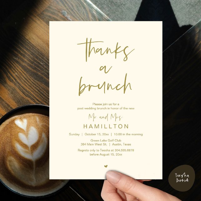 Convites A Manhã Seguinte, Brunch Pós Casamento (Thanks a Brunch, The Morning After, Post Wedding Invitation Card  PDF Yellow Gold)