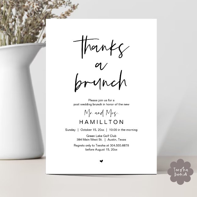 Convites A Manhã Seguinte, Brunch Pós Casamento (Thanks a Brunch, The Morning After, Post Wedding Invitation Card  PDF Black White)