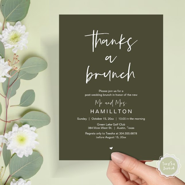Convites A Manhã Seguinte, Brunch Pós Casamento (Thanks a Brunch, The Morning After, Post Wedding Invitation Card  PDF Olive Green)