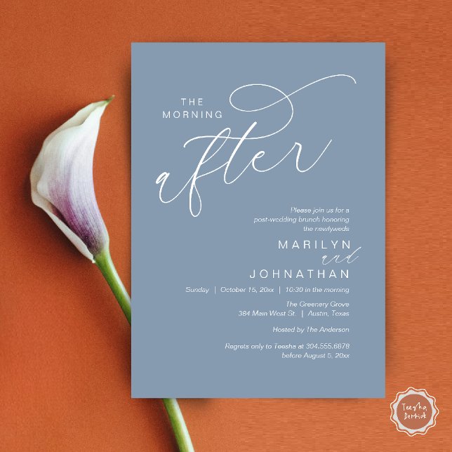 Convites A Manhã Seguinte, Poste Casamento Brunch Celebraçã (The Morning After, Post Wedding Brunch Appreciate Thank You Invitation Card PDF Dusty Blue)