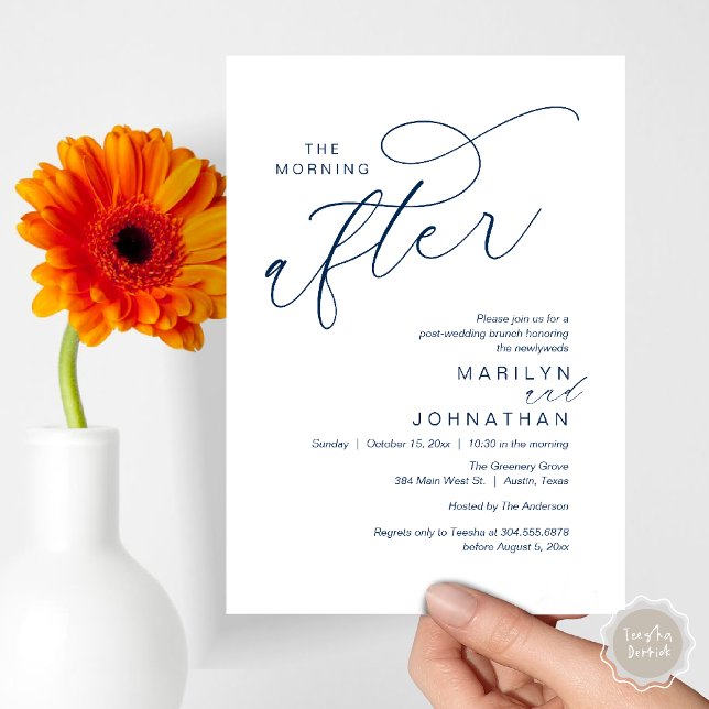 Convites A Manhã Seguinte, Poste Casamento Brunch Celebraçã (The Morning After, Post Wedding Brunch Appreciate Thank You Invitation Card PDF Navy Blue)