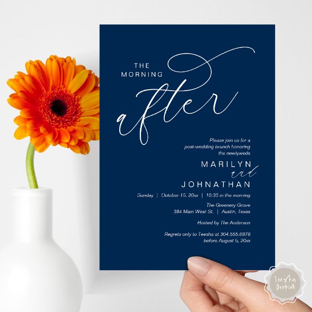Convites A Manhã Seguinte, Poste Casamento Brunch Celebraçã (The Morning After, Post Wedding Brunch Appreciate Thank You Invitation Card PDF Navy Blue)