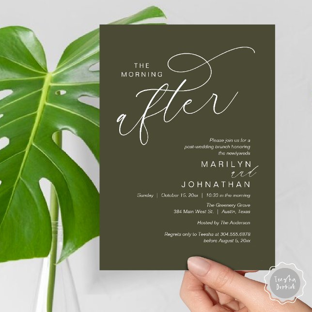 Convites A Manhã Seguinte, Poste Casamento Brunch Celebraçã (The Morning After, Post Wedding Brunch Appreciate Thank You Invitation Card PDF Olive Green)