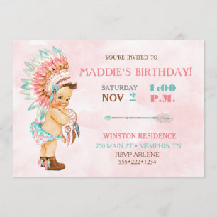 Convites A mantilha tribal nativa do bebé cora Aqua