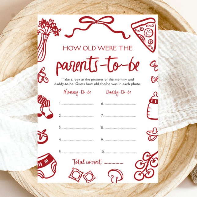 Convites A Mão Desenhou O Chá de fraldas Italiano Quantos A (Hand Drawn Italian Baby Shower How Old Were The Parents)