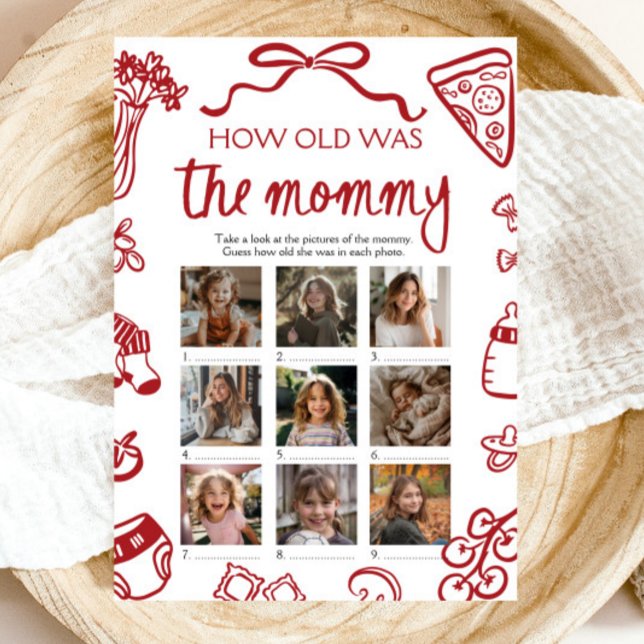 Convites A Mão Vermelha Italiana Desenhou A Idade Do Jogo D (Red Italian Hand Drawn How Old Was The Mommy Game)