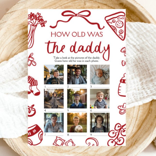 Convites A Mão Vermelha Italiana Desenhou A Idade Do Jogo D (Red Italian Hand Drawn How Old Was The Daddy Game)