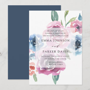 Convites A meia-noite floresce casamento floral roxo e azul