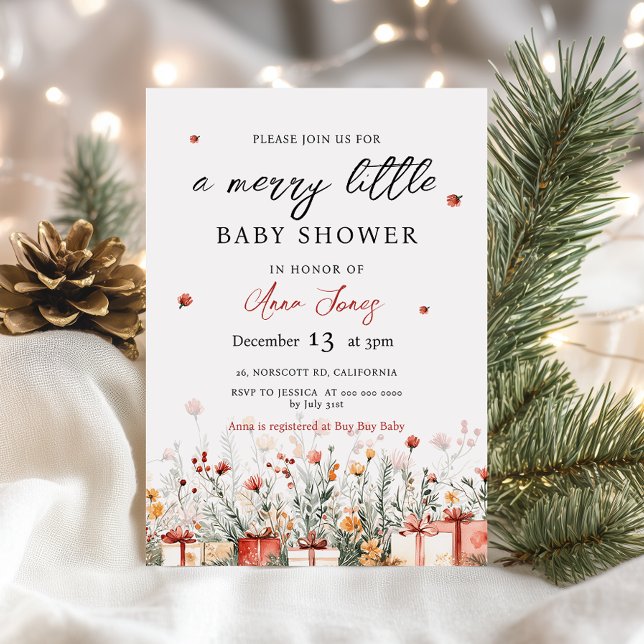 Convites A Merry Little Baby Shower Christmas Florals (Criador carregado)
