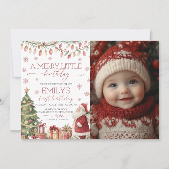Convites A Merry Little Birthday Photo Invite (Frente)
