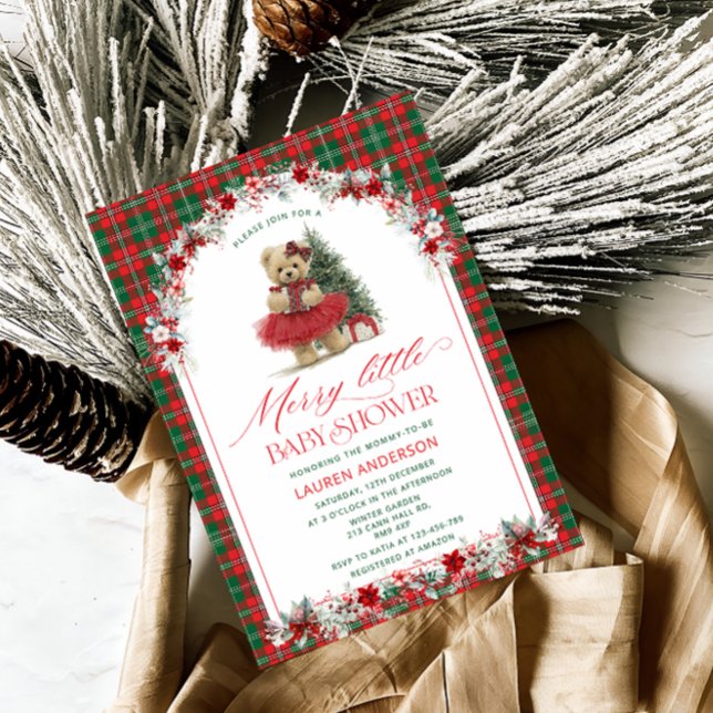 Convites A Merry Little Christmas Tartan Baby Shower (Criador carregado)