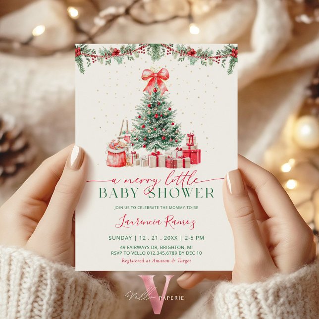 Convites A Merry Little Holiday Christmas Tree Baby Shower (Criador carregado)