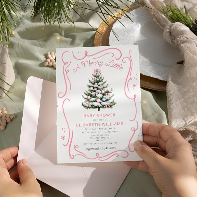 Convites A Merry Little Pink Baby Shower Christmas  (Criador carregado)