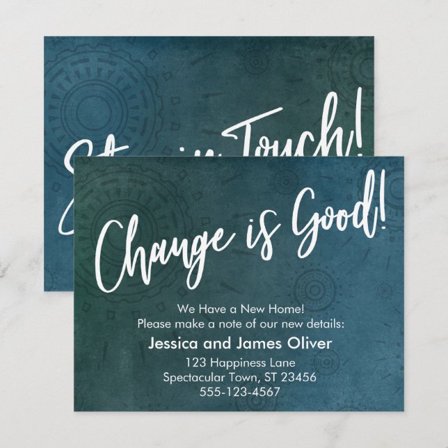 Convites A mudança é boa! Placa gráfica texturizada e única (Frente/Verso)