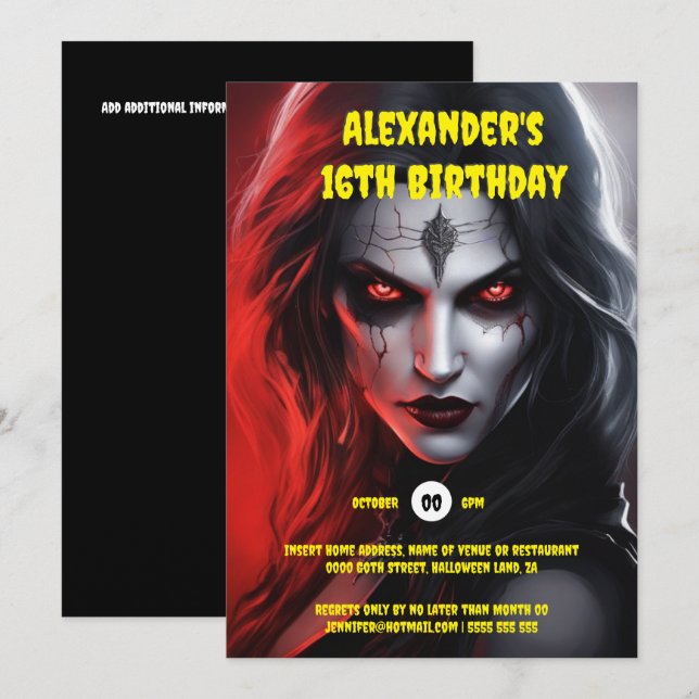 Convites A mulher gótica do halloween festejar vermelho pre (Frente/Verso)