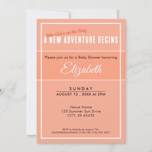 Convites A New Adventure Begins Peach Babyshower Invitation (Frente)