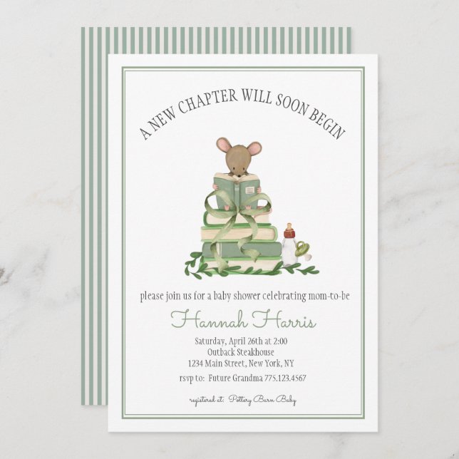 Convites A New Chapter Baby Shower Invitation (Frente/Verso)