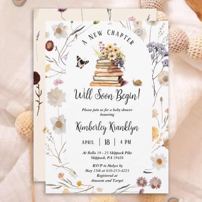 Convites A New Chapter Baby Shower Storybook Wildflower (Criador carregado)