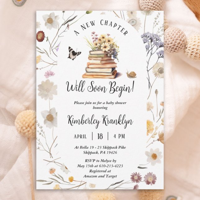 Convites A New Chapter Baby Shower Storybook Wildflower (Criador carregado)