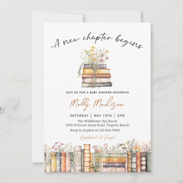 Convites A New Chapter Begins Baby Shower Invitation (Frente)