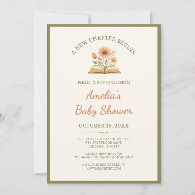 Convites A New Chapter Begins - Book Theme Baby Shower (Frente)