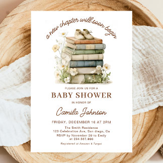 Convites A New Chapter Begins Books Baby Shower Invitation