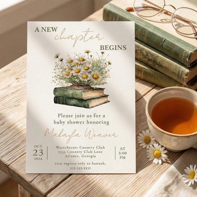 Convites A New Chapter Begins Floral Books Baby Shower (Criador carregado)