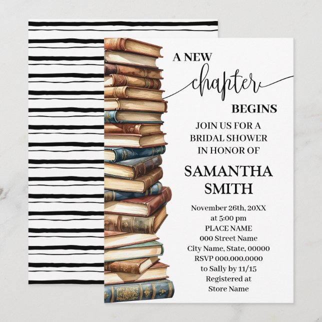 Convites A New Chapter Begins Minimalist Bridal Shower (Frente/Verso)