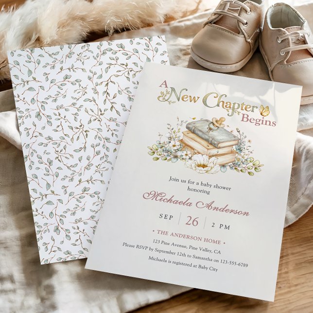 Convites A New Chapter Begins Rustic Book Theme Baby Shower (Criador carregado)