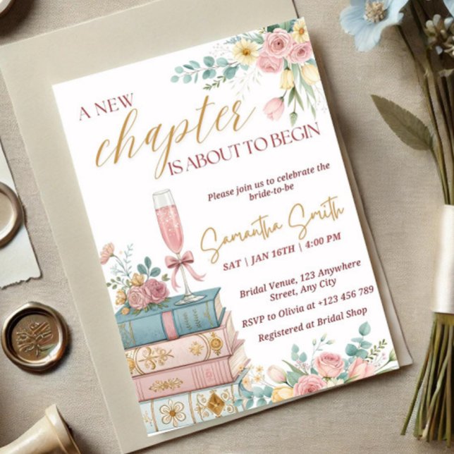 Convites A New Chapter Bridal Shower Invitation Template (Criador carregado)