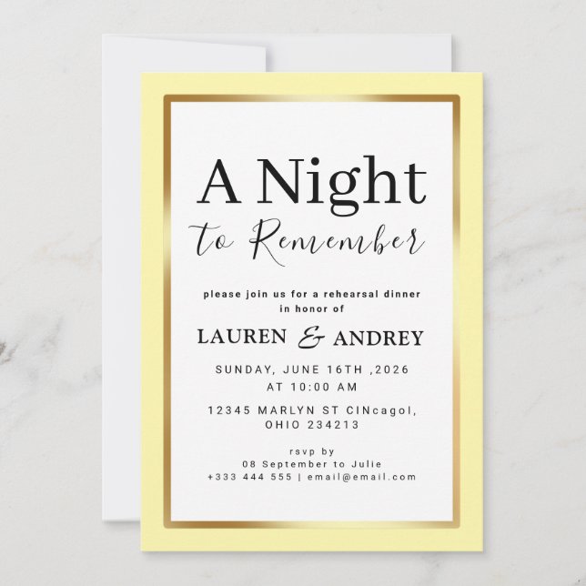 Convites A Night to Remember Rehearsal Dinner Invitation (Frente)