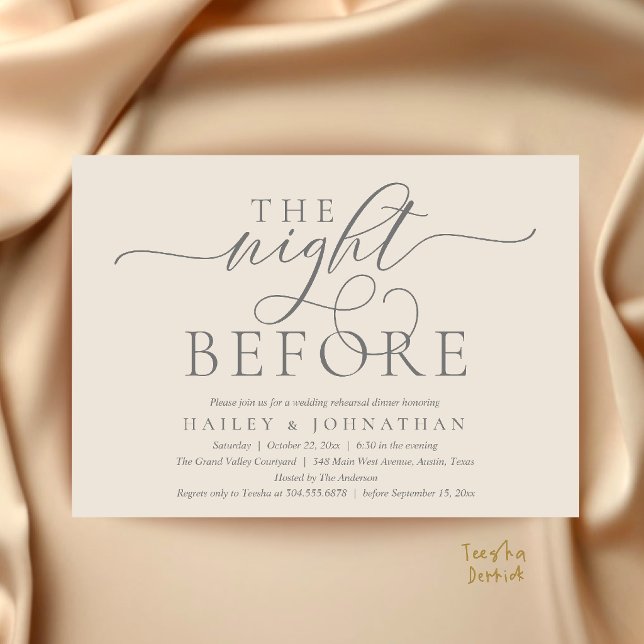 Convites A Noite Anterior, Jantar de Ensaios de Casamento E (The Night Before, Classy Wedding Rehearsal Dinner Invitation Card in Cream Grey)