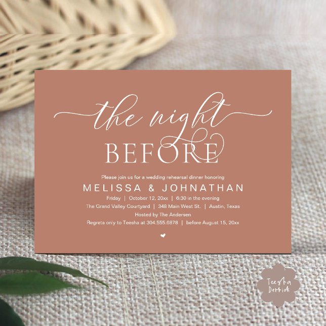 Convites A Noite Anterior, Jantar de Ensaios de Casamento E (The Night Before, Classy Modern Wedding Rehearsal Dinner Invitation Card PDF Rustic Earthy Brown)