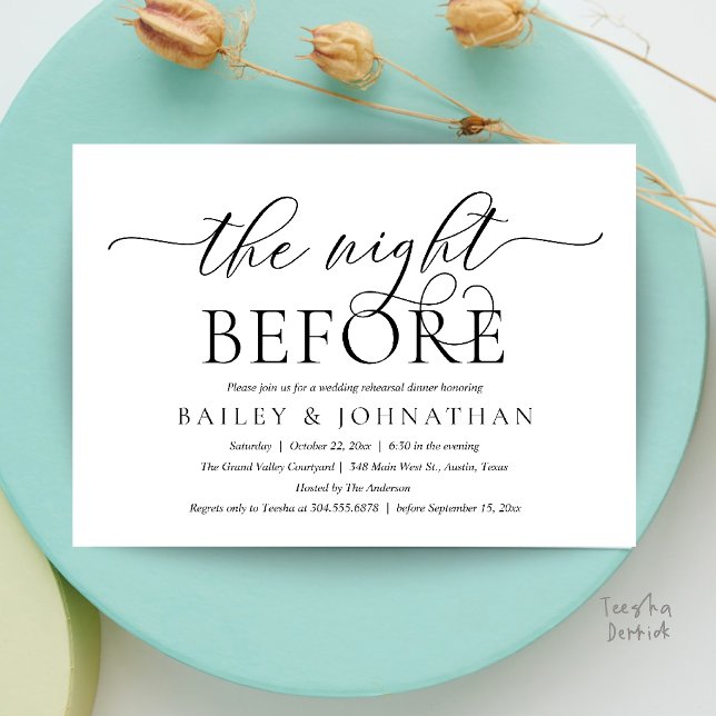 Convites A Noite Anterior, Jantar de Ensaios de Casamento M (Modern Wedding Rehearsal Dinner, The Night Before Invitation Card in Black and White)
