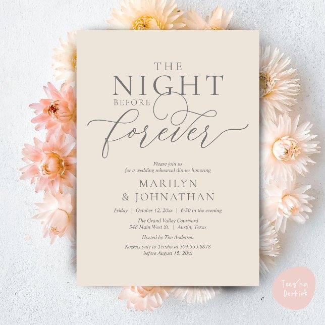 Convites A Noite Anterior Para Sempre, Janto De Ensaio De C (The Night Before Forever Wedding Rehearsal Dinner Romantic Classy Invites Card PDF in Yellow Gold)