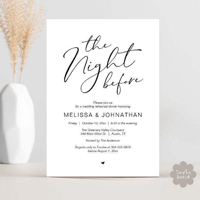 Convites A Noite Antes da Festa de Ensaios do Casamento Rom (The Night Before Romantic Modern Wedding Rehearsal Dinner Aesthetic Invites Card PDF Black White)