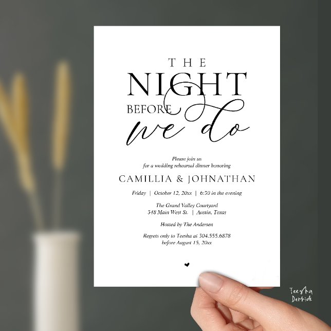 Convites “A Noite Antes de Nós” Jantar de Ensaios Moderno (“The Night Before We Do” Modern Classy Rehearsal Dinner Reception Invitation Card Black White)