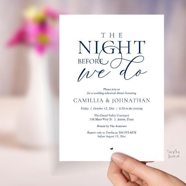 Convites “A Noite Antes de Nós” Jantar de Ensaios Moderno (“The Night Before We Do” Modern Classy Rehearsal Dinner Reception Invitation Card Navy Blue)