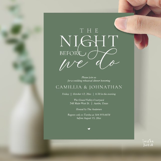 Convites “A Noite Antes de Nós” Jantar de Ensaios Moderno (“The Night Before We Do” Modern Classy Rehearsal Dinner Reception Invitation Card Sage Green)