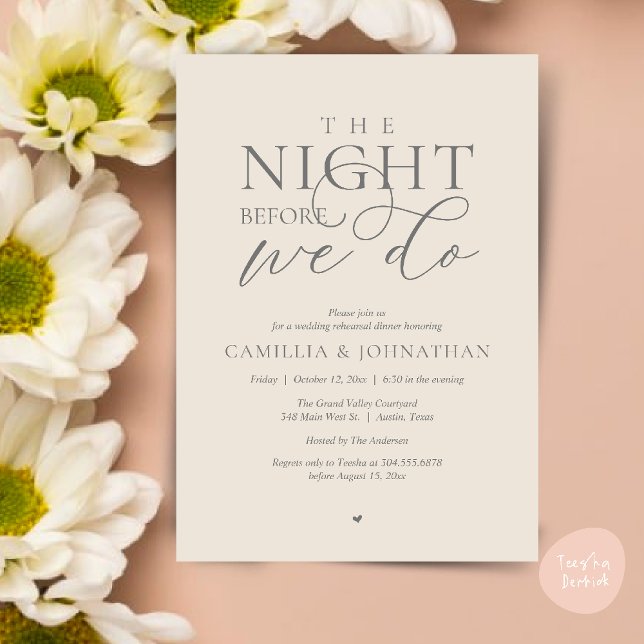 Convites “A Noite Antes de Nós” Jantar de Ensaios Moderno (“The Night Before We Do” Modern Classy Rehearsal Dinner Reception Invitation Card Cream Grey)