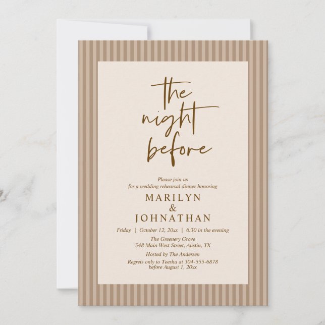 Convites A Noite Antes Do Ensaio De Casamento Neutro Clássi (Frente)