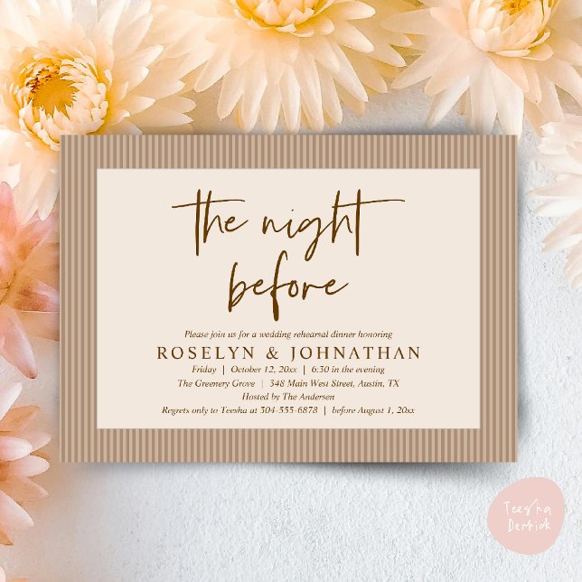 Convites A Noite Antes Do Ensaio De Casamento Neutro Clássi (The Night Before Classic Neutral Wedding Rehearsal Invitation card PDF Earthy Brown)