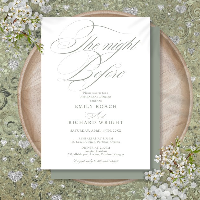 Convites A Noite Antes do Jantar de Ensaios Sage Verde (The Night Before Rehearsal Dinner Sage Green Invitation)